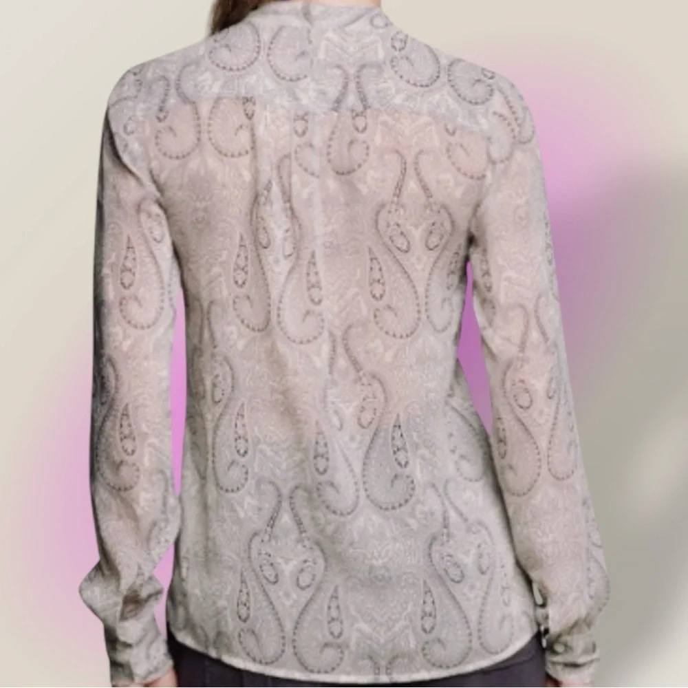 J. Crew 100% Silk ‘Faded Paisley Flouncette Blouse’ in White & Black Size 6